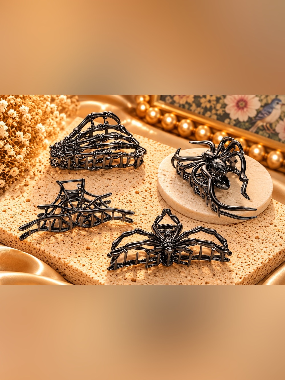 Black Spider Web Hair Claw Clip Gothic Halloween Accessory